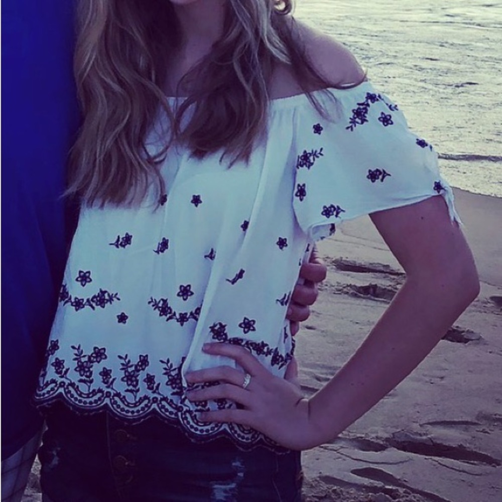 Embroidered off the shoulder blouse